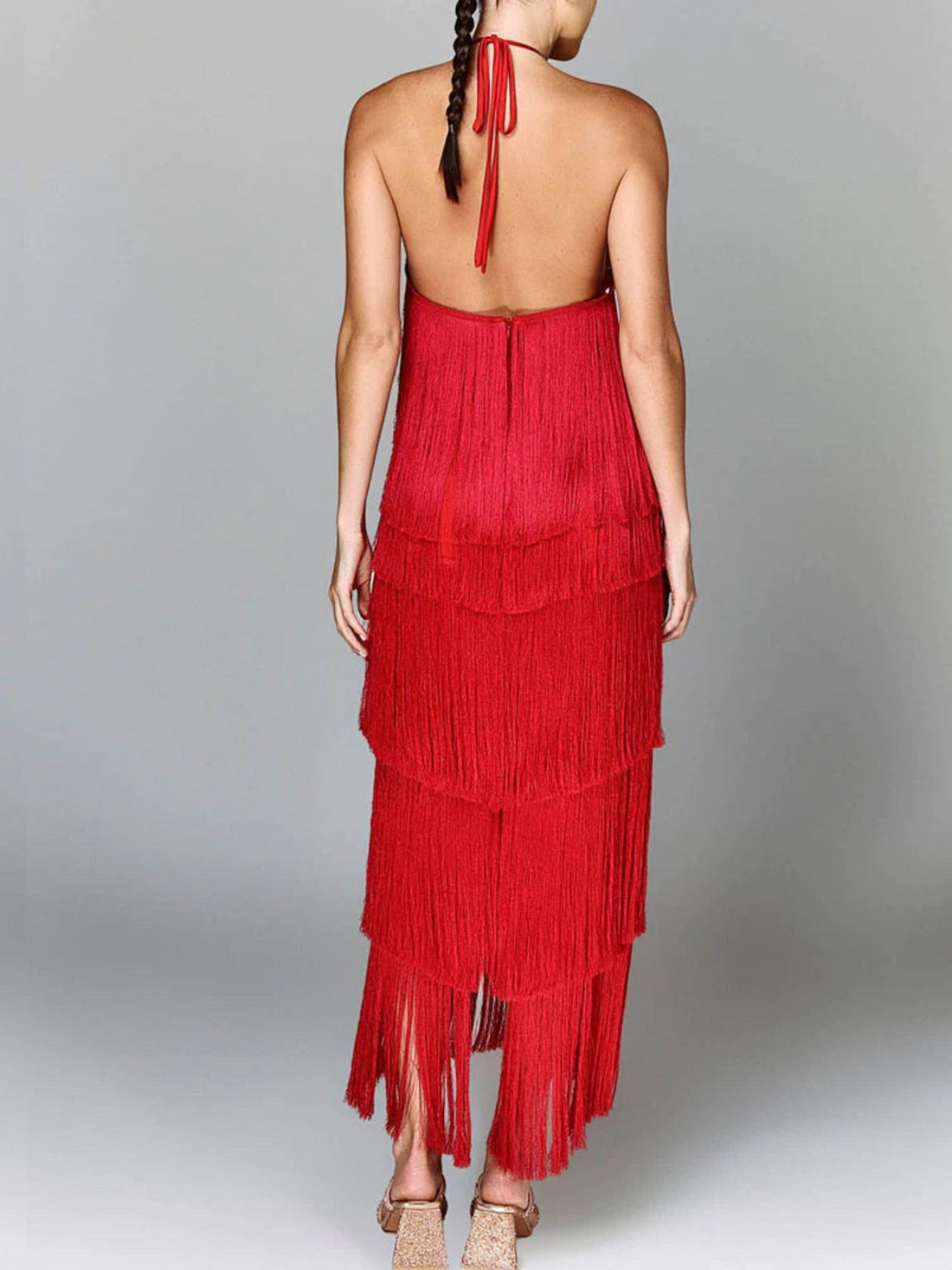 Fringe Halter Neck Maxi Dress | Boho Glam Style - Jsandiclothing.com