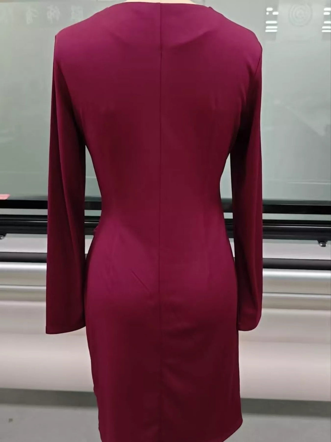 Front Ruched V - Neck Long Sleeve Dress - Jsandiclothing.com