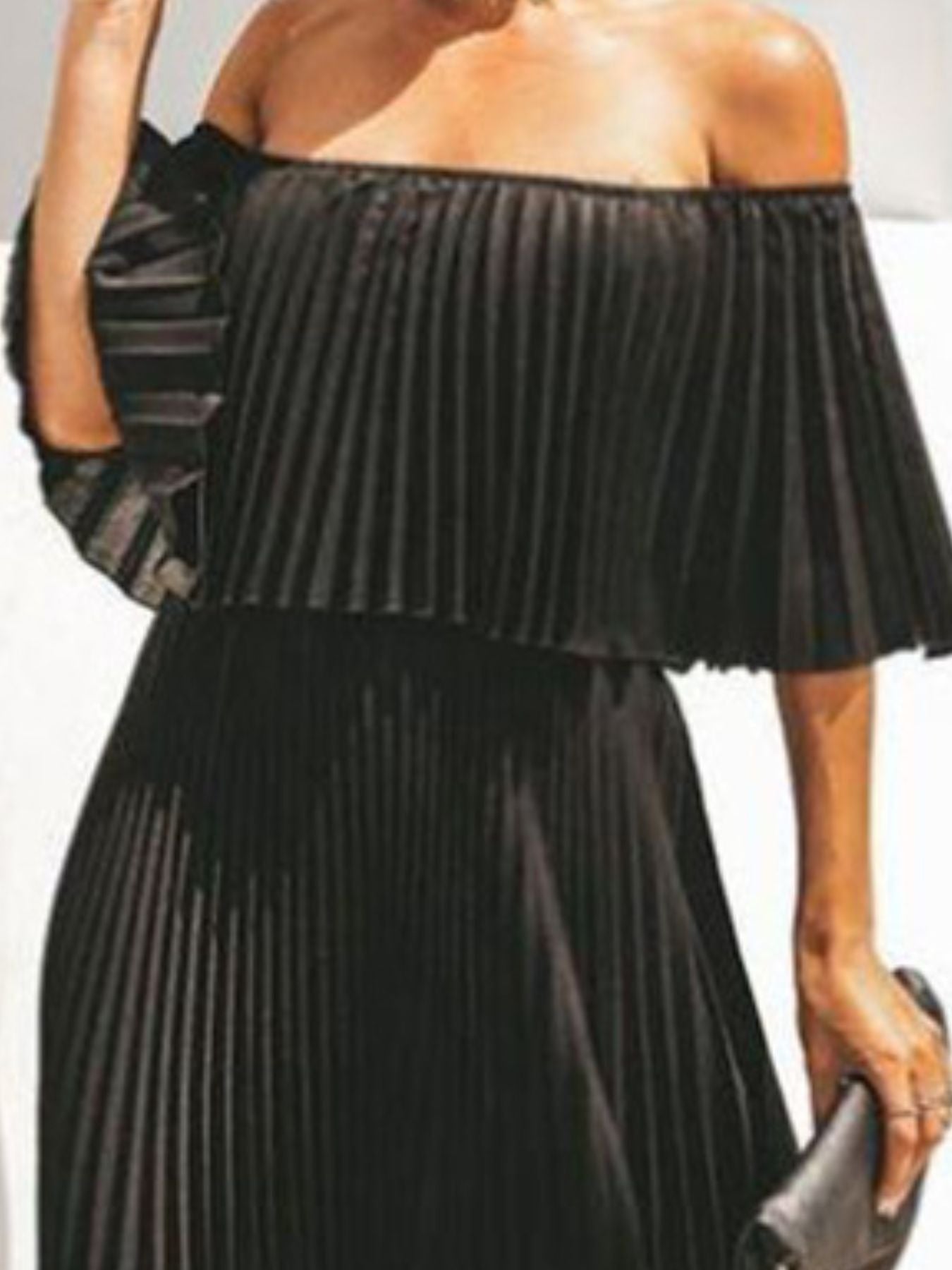 Full Size Off - Shoulder Pleated Maxi Dress Plus Size - Jsandiclothing.com