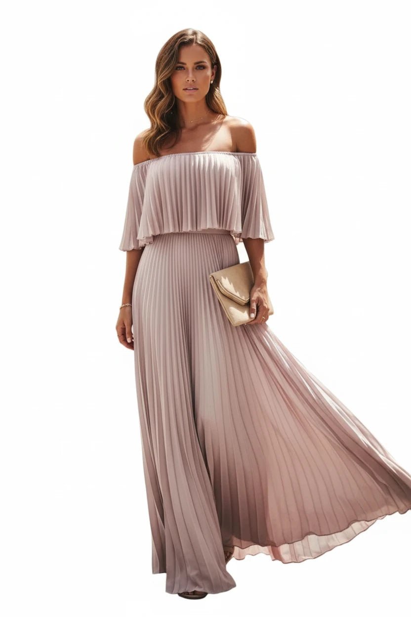 Full Size Off - Shoulder Pleated Maxi Dress Plus Size - Jsandiclothing.com