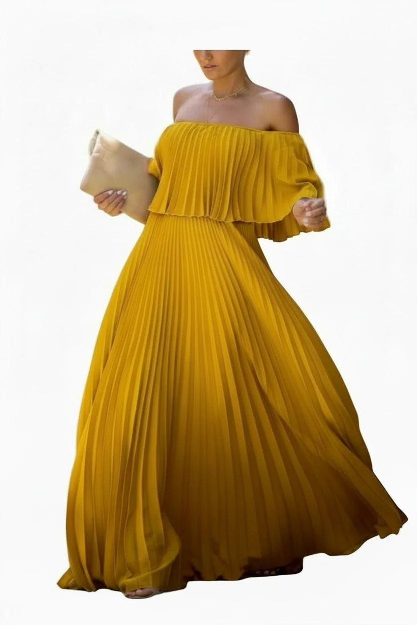 Full Size Off - Shoulder Pleated Maxi Dress Plus Size - Jsandiclothing.com