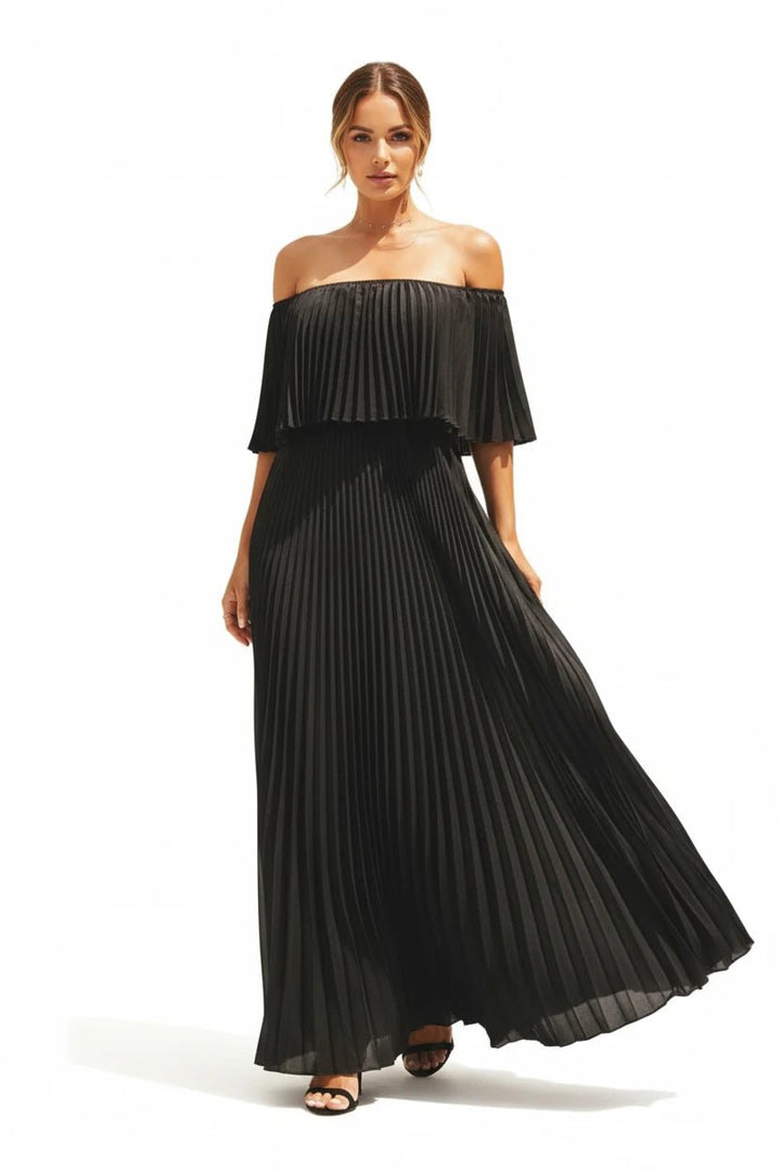 Full Size Off - Shoulder Pleated Maxi Dress Plus Size - Jsandiclothing.com