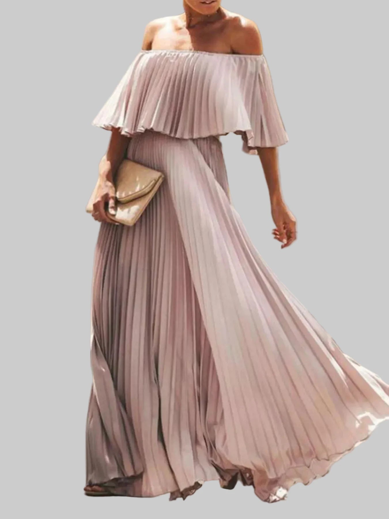 Full Size Off - Shoulder Pleated Maxi Dress Plus Size - Jsandiclothing.com