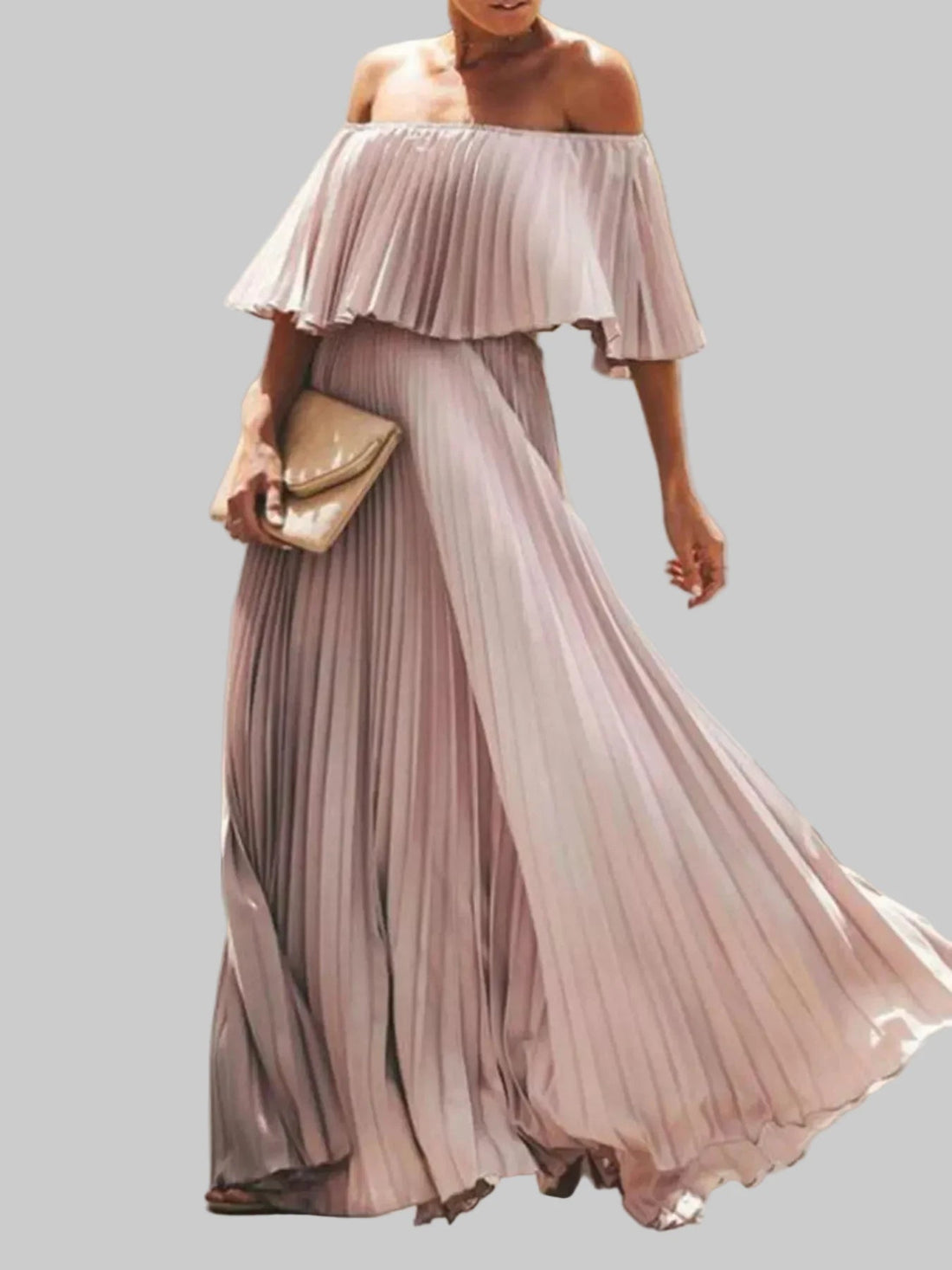 Full Size Off - Shoulder Pleated Maxi Dress Plus Size - Jsandiclothing.com