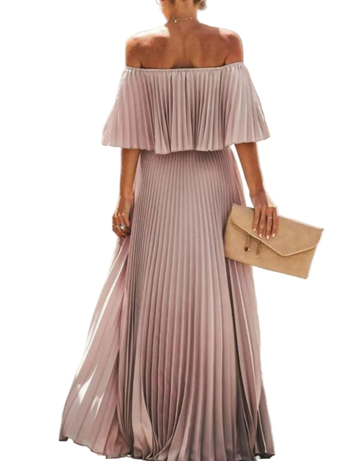 Full Size Off - Shoulder Pleated Maxi Dress Plus Size - Jsandiclothing.com