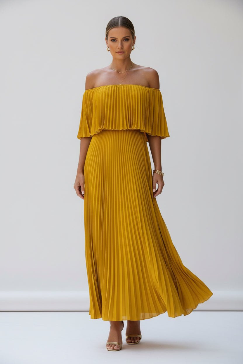 Full Size Off - Shoulder Pleated Maxi Dress Plus Size - Jsandiclothing.com