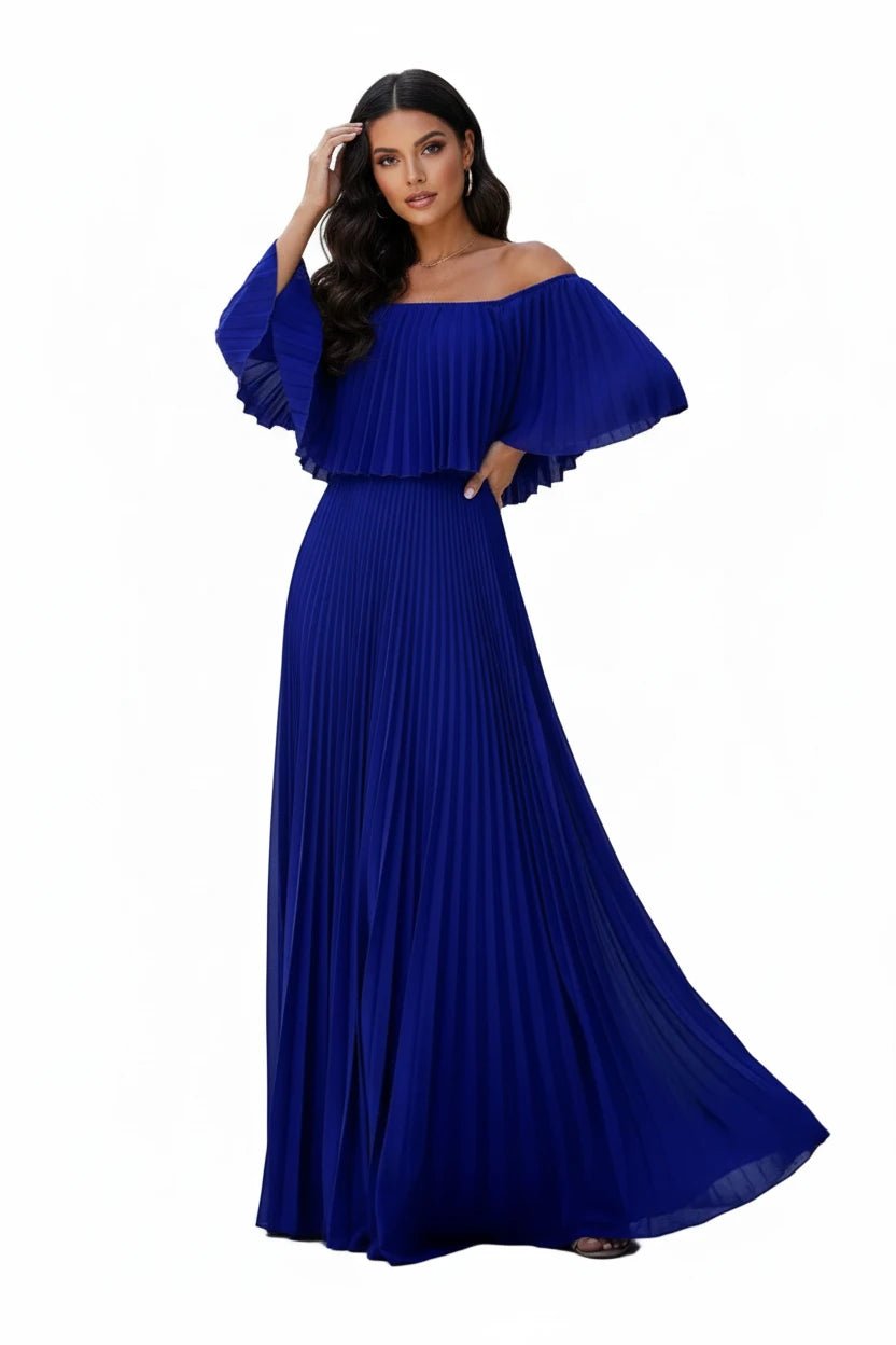 Full Size Off - Shoulder Pleated Maxi Dress Plus Size - Jsandiclothing.com