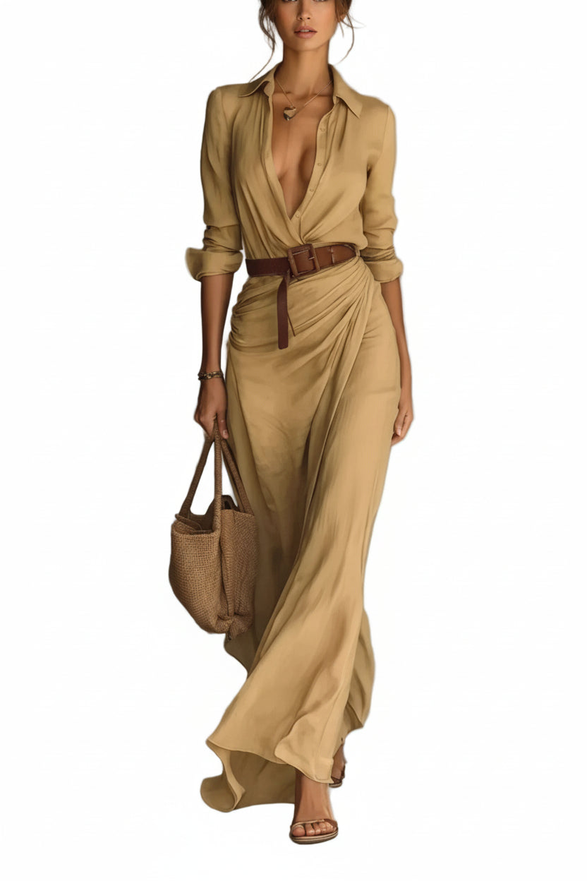 Full Size Ruched Long Sleeve Maxi Dress Plus Size - Jsandiclothing.com