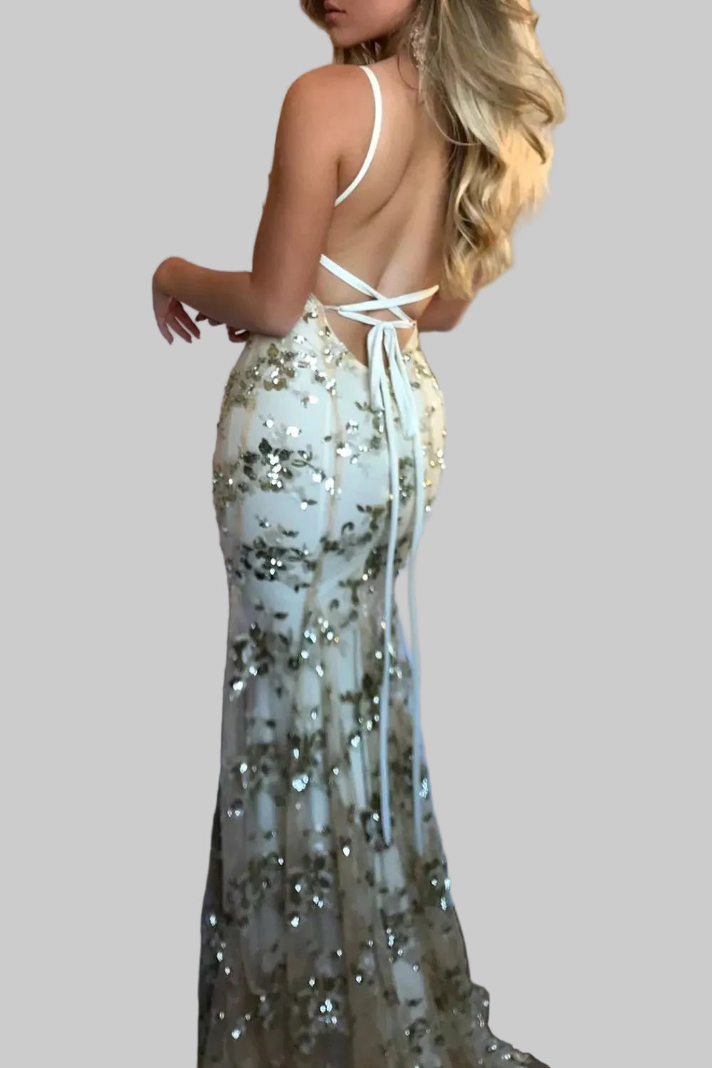Full Size Sequin Tie Back V - Neck Maxi Dress Plus Size - Jsandiclothing.com