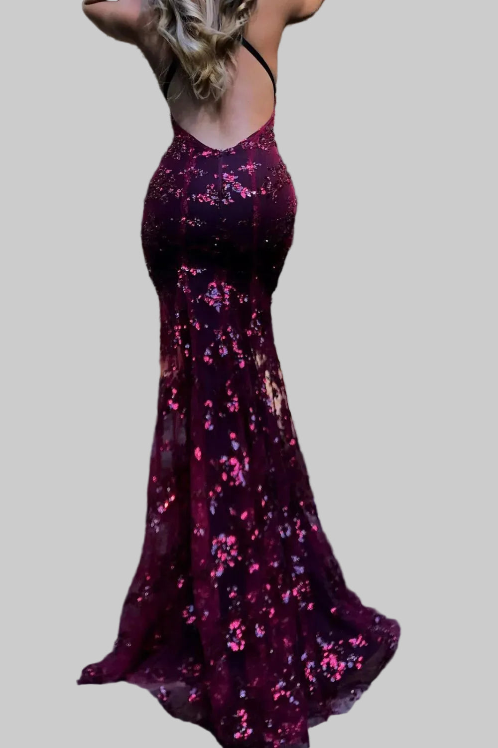 Full Size Sequin Tie Back V - Neck Maxi Dress Plus Size - Jsandiclothing.com