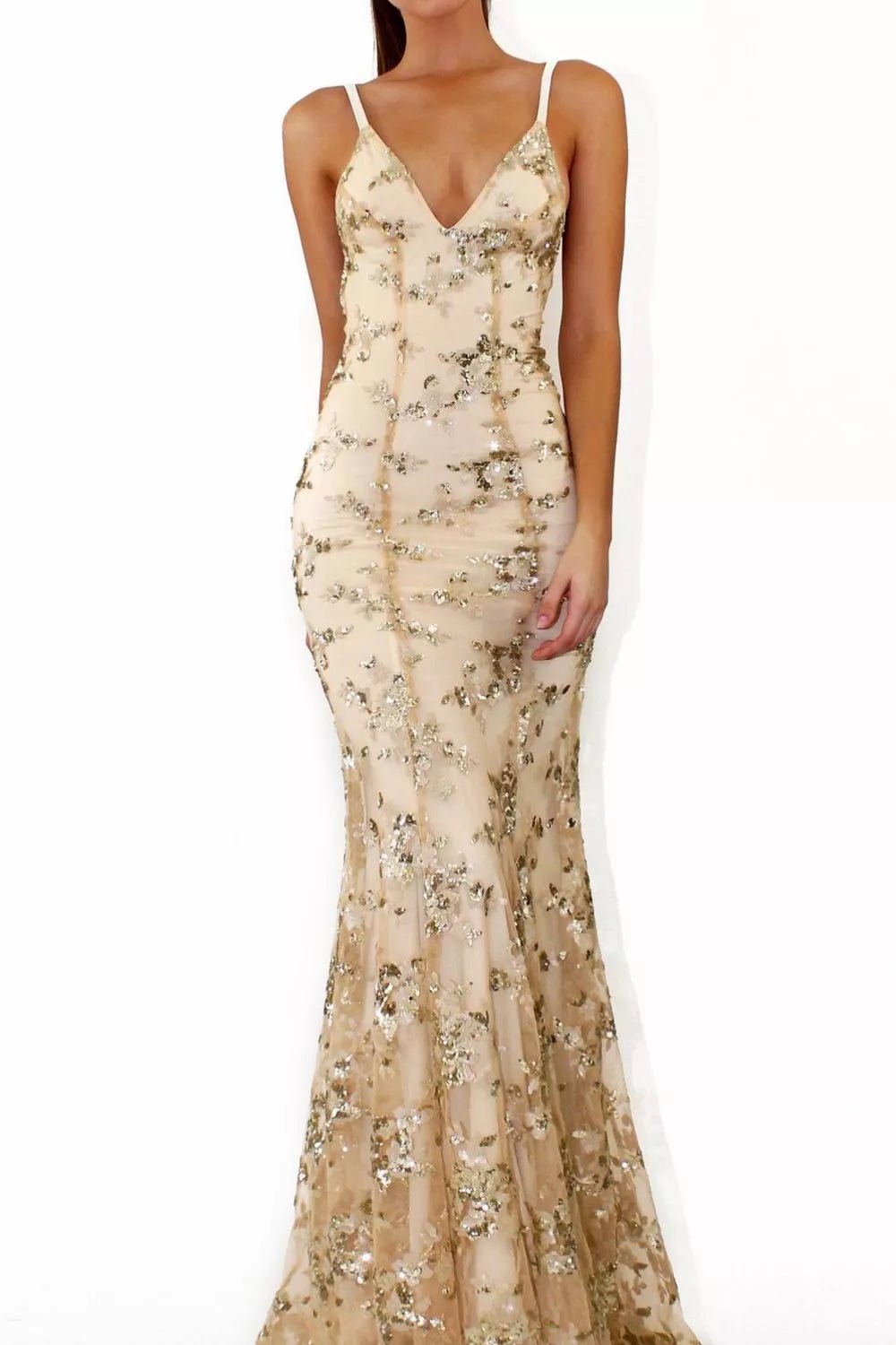 Full Size Sequin Tie Back V - Neck Maxi Dress Plus Size - Jsandiclothing.com