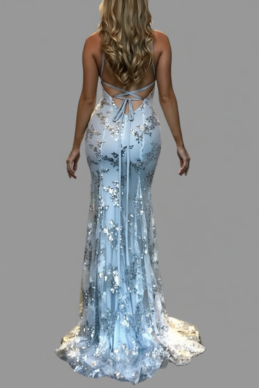 Full Size Sequin Tie Back V - Neck Maxi Dress Plus Size - Jsandiclothing.com