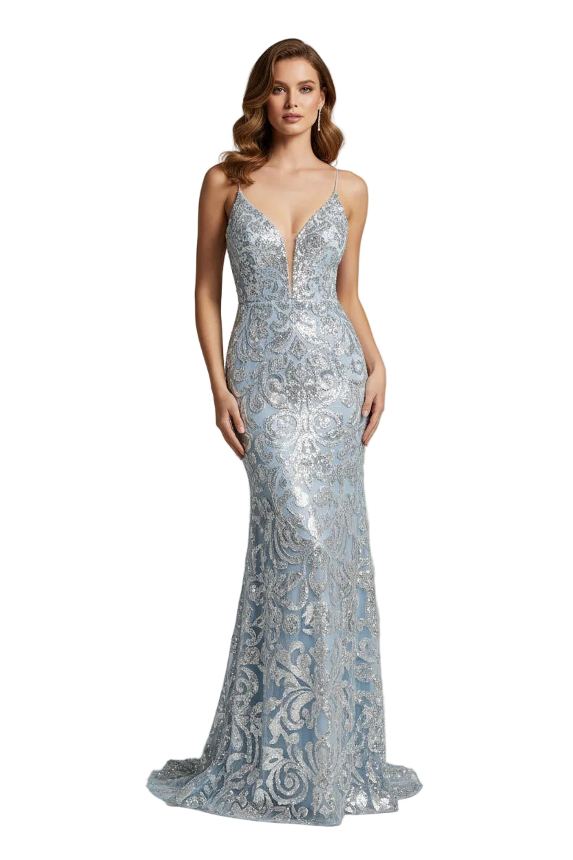 Full Size Sequin Tie Back V - Neck Maxi Dress Plus Size - Jsandiclothing.com