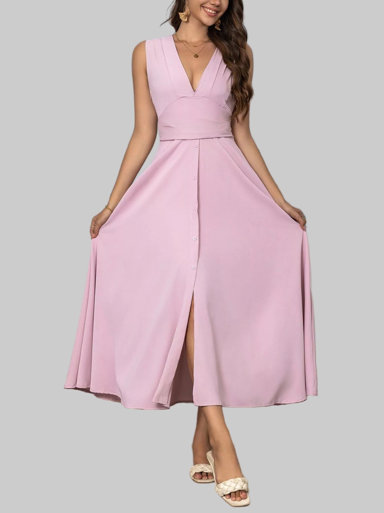 Full Size Slit V - Neck Sleeveless Dress| Plus Size| JSandiclothing - Jsandiclothing.com