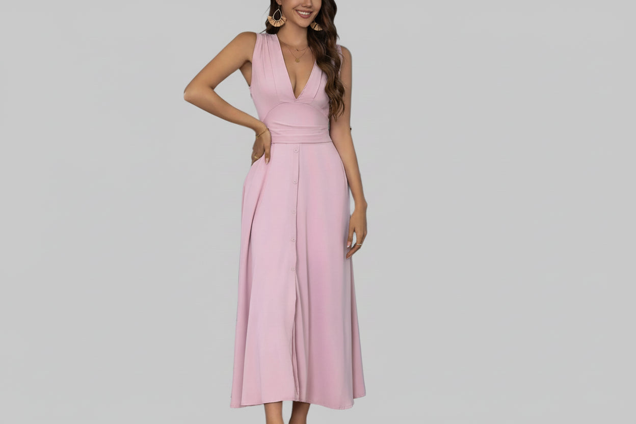 Full Size Slit V - Neck Sleeveless Dress| Plus Size| JSandiclothing - Jsandiclothing.com