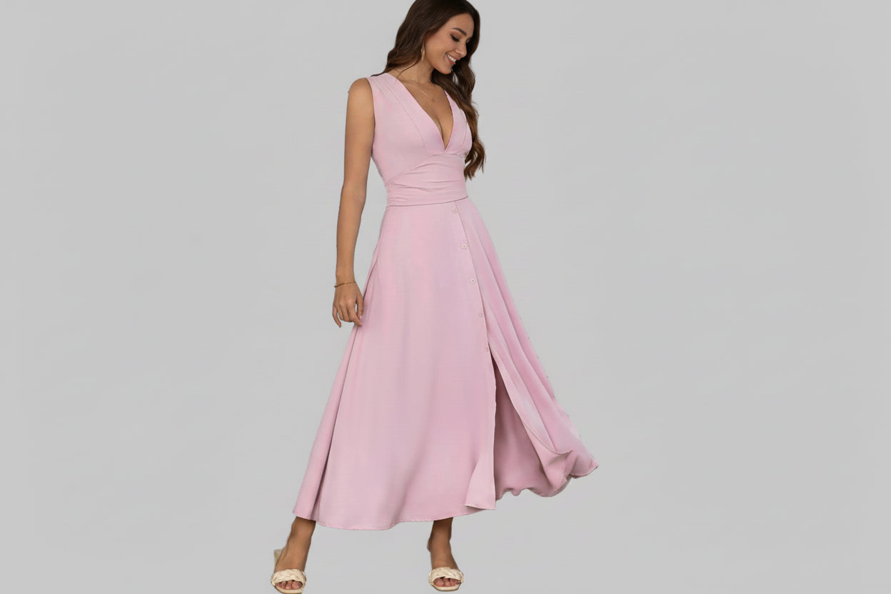 Full Size Slit V - Neck Sleeveless Dress| Plus Size| JSandiclothing - Jsandiclothing.com