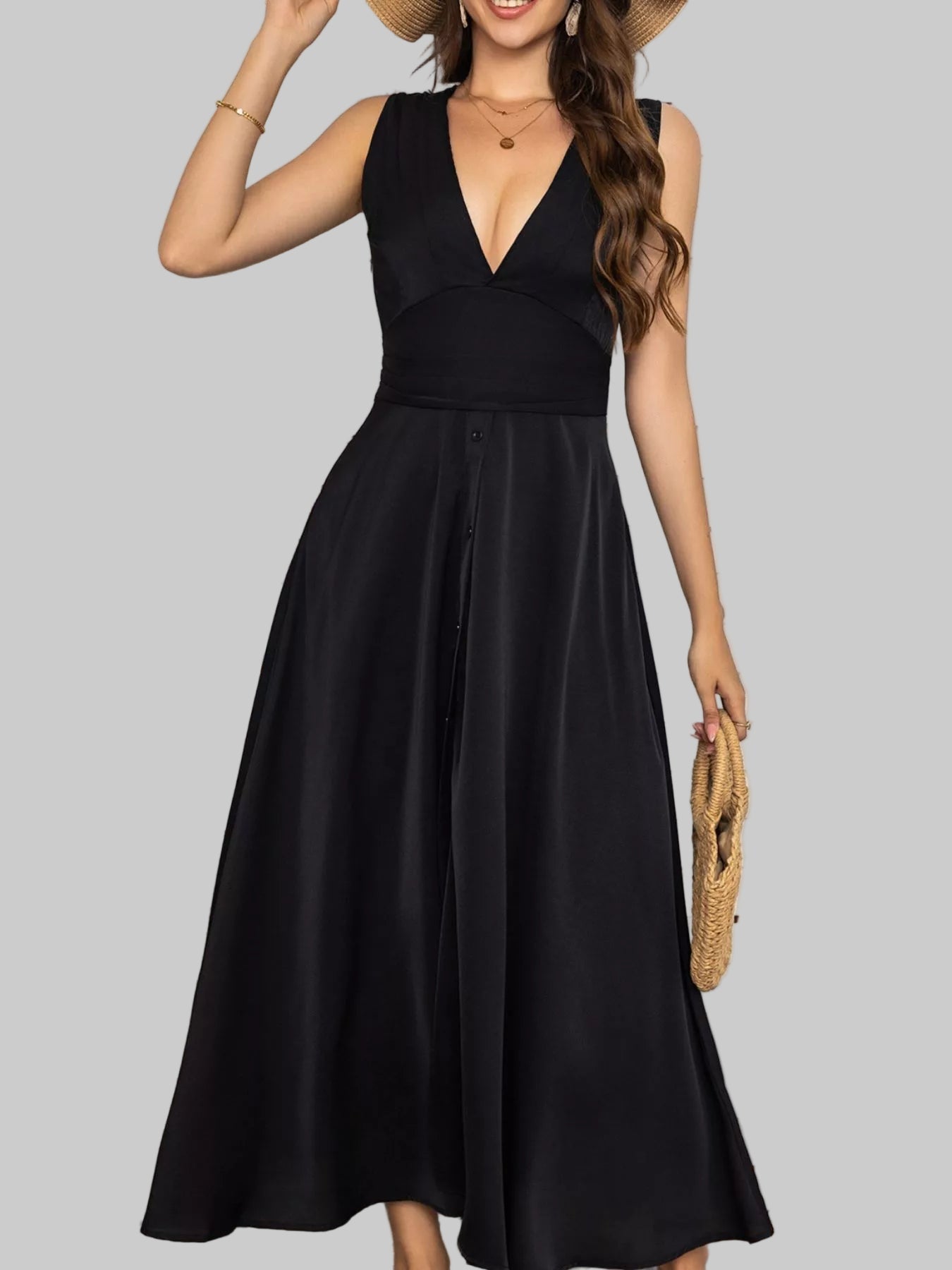 Full Size Slit V - Neck Sleeveless Dress| Plus Size| JSandiclothing - Jsandiclothing.com