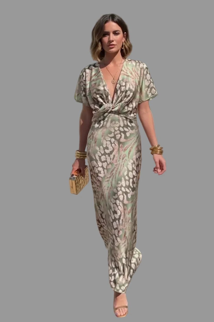 Full Size Twist-Front Animal Print Maxi Dress Plus Size - Jsandiclothing.com