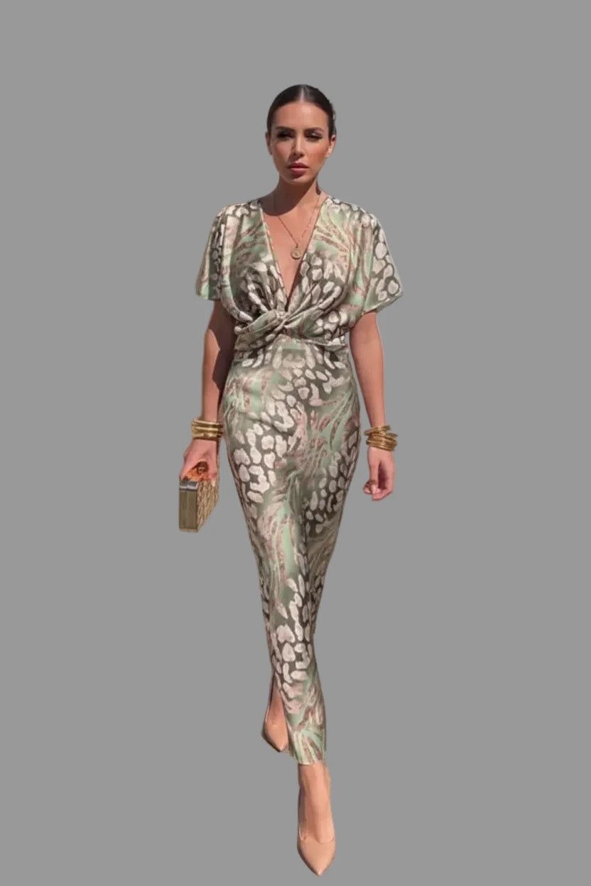 Full Size Twist-Front Animal Print Maxi Dress Plus Size - Jsandiclothing.com