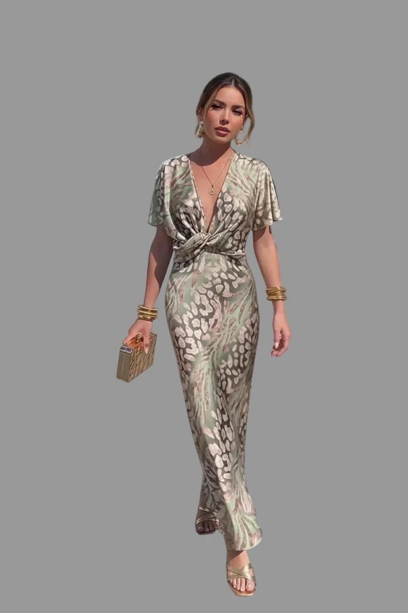 Full Size Twist-Front Animal Print Maxi Dress Plus Size - Jsandiclothing.com