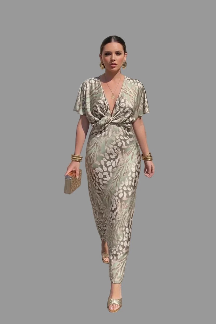 Full Size Twist-Front Animal Print Maxi Dress Plus Size - Jsandiclothing.com