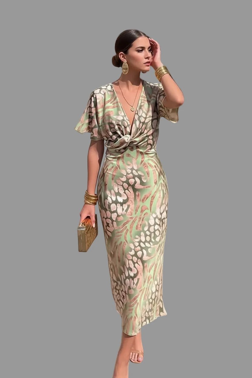 Full Size Twist-Front Animal Print Maxi Dress Plus Size - Jsandiclothing.com