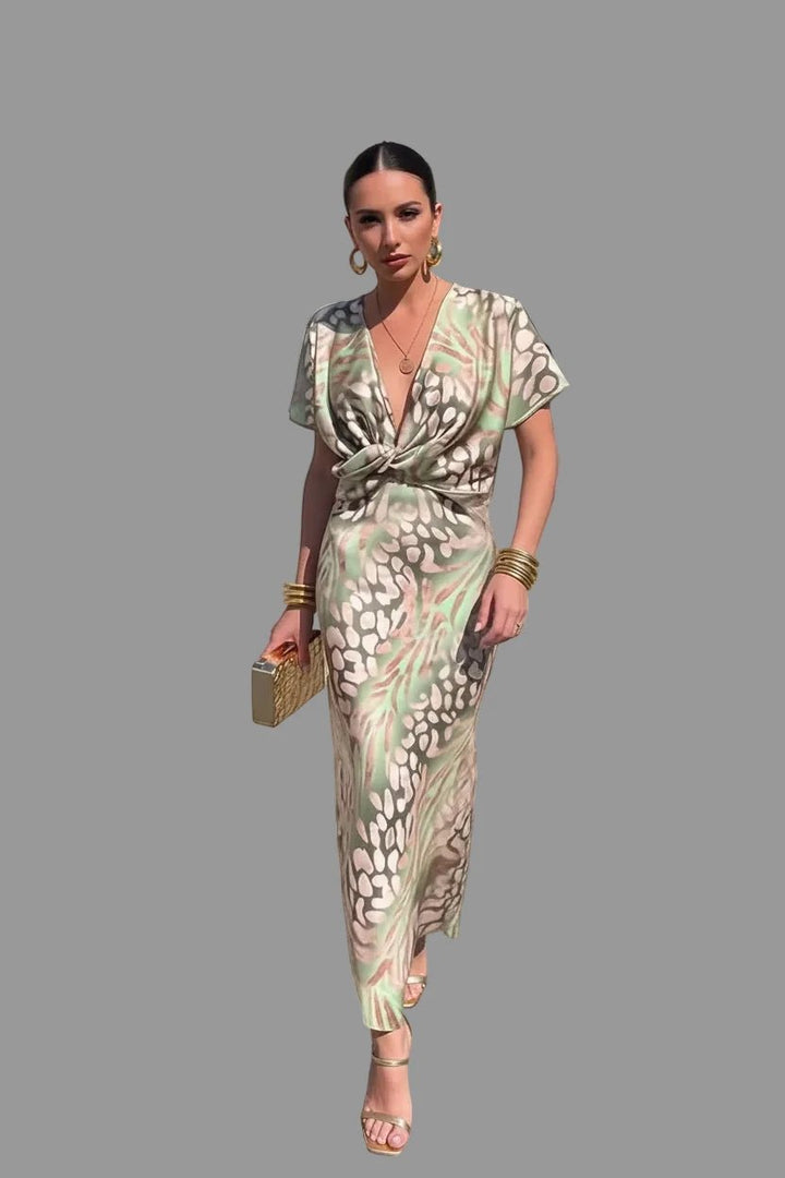 Full Size Twist-Front Animal Print Maxi Dress Plus Size - Jsandiclothing.com
