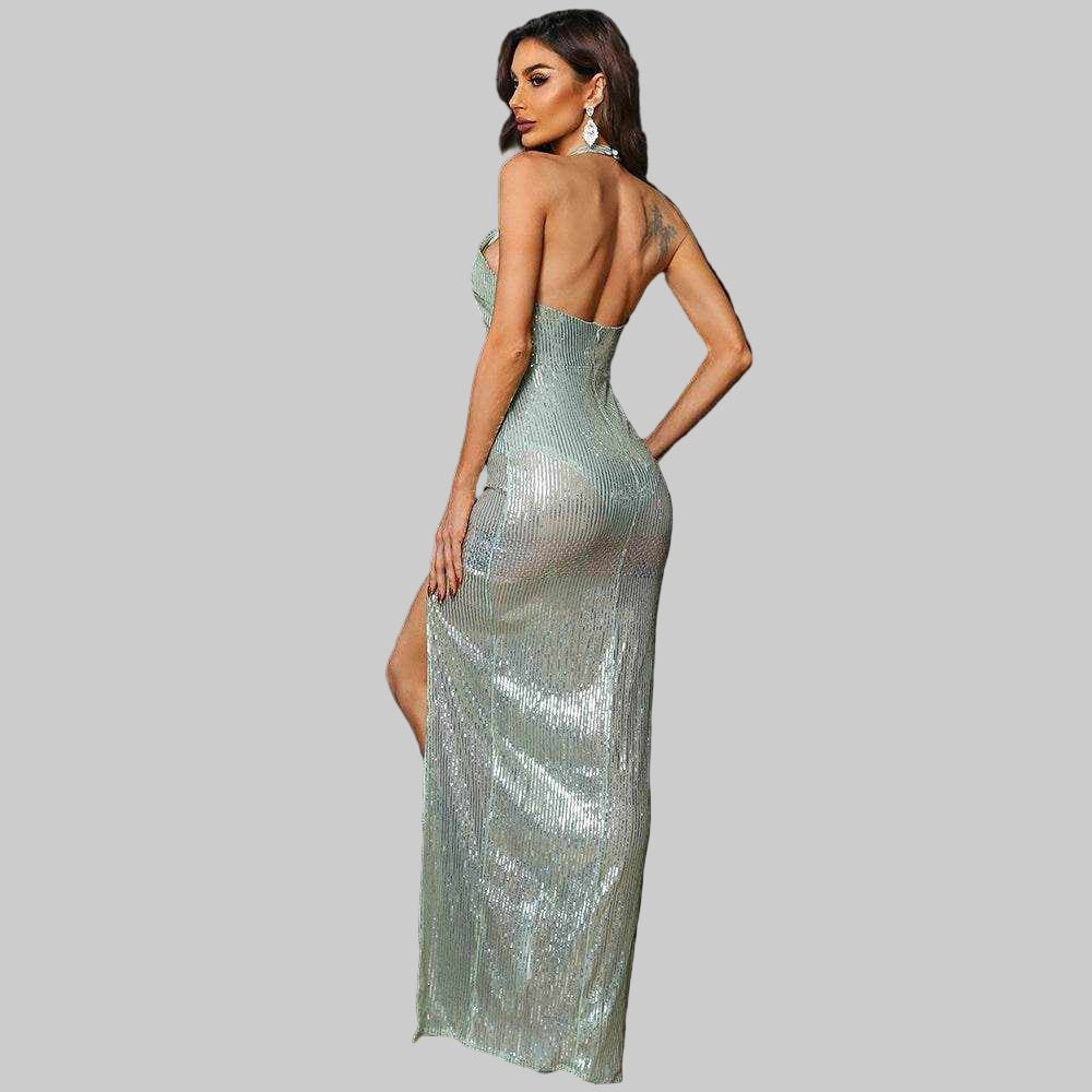 Halter Gown - Mackenzie Cut Out Dress | Sexy Mint Front Design - Jsandiclothing.com