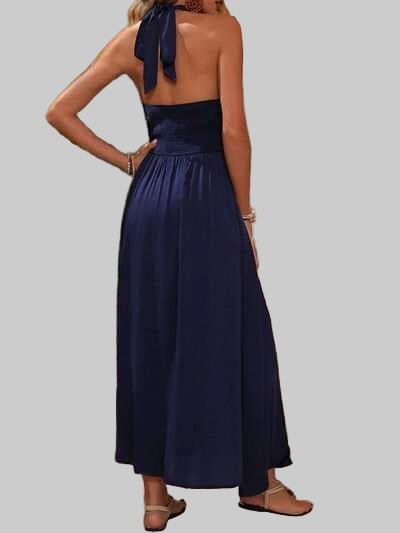Halter Neck Dress with a Sexy Slit - Elegant & Flowy Maxi for Any Occasion - Jsandiclothing.com