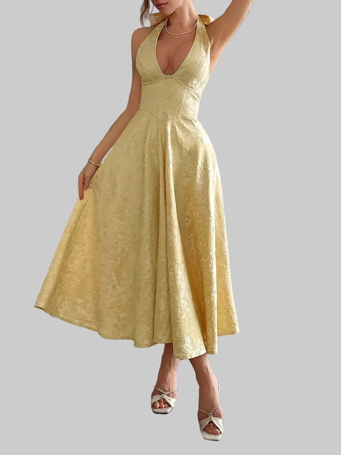 Halter Neck Midi Dress with Pockets - Jsandiclothing.com