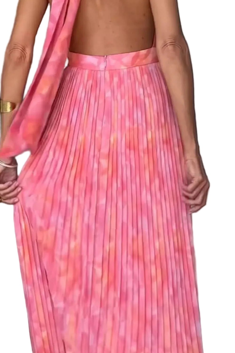Halter Neck Pleated Maxi Dress - Jsandiclothing.com