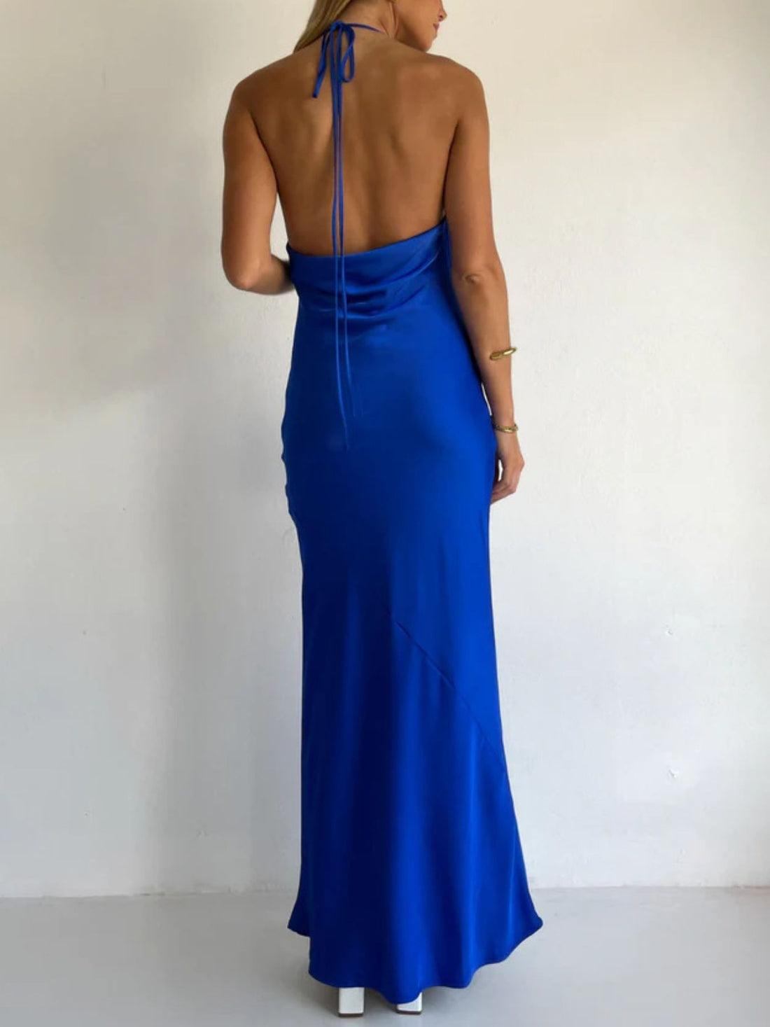 Halter Neck Satin Maxi Dress - Jsandiclothing.com