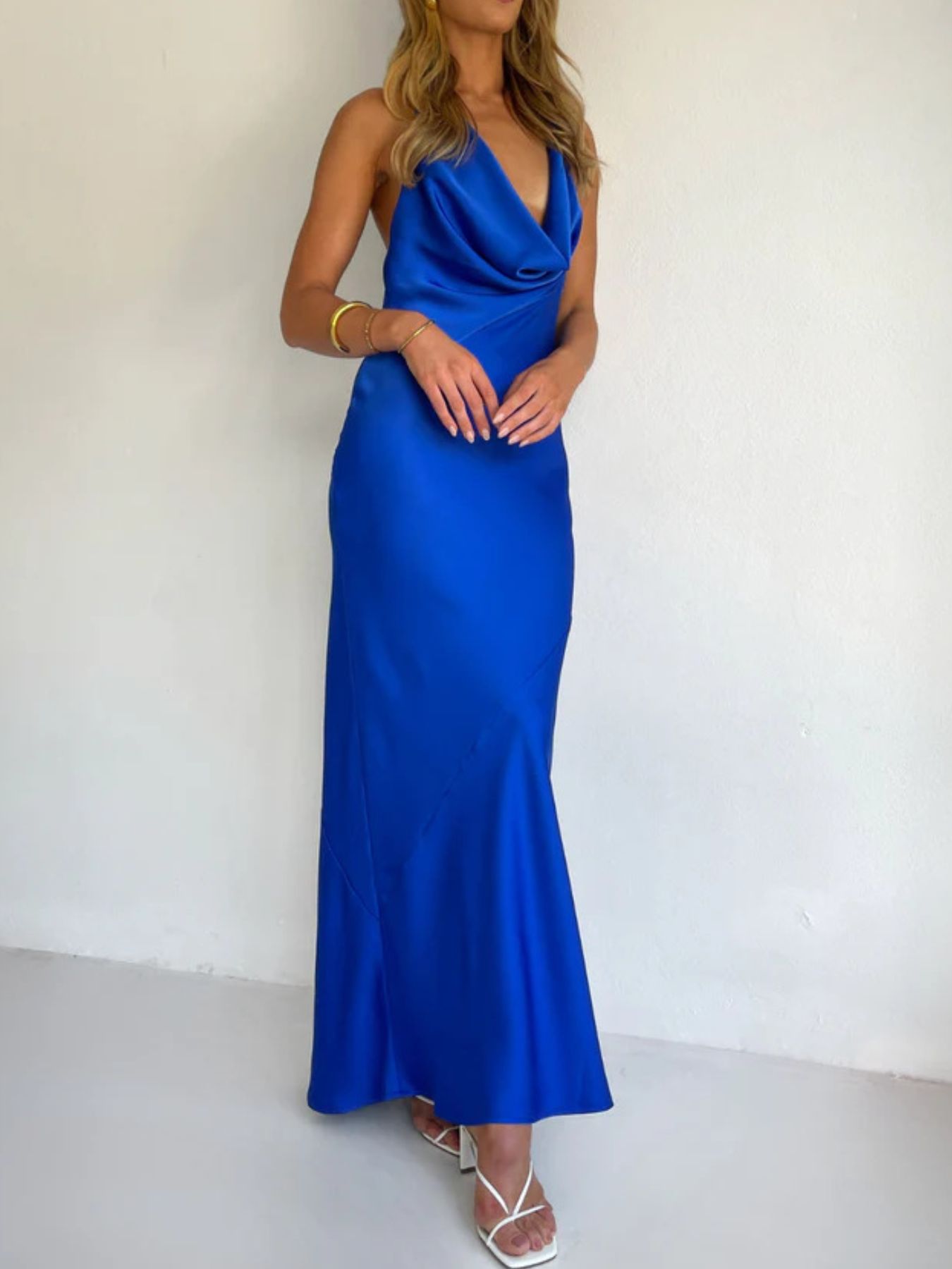 Halter Neck Satin Maxi Dress - Jsandiclothing.com