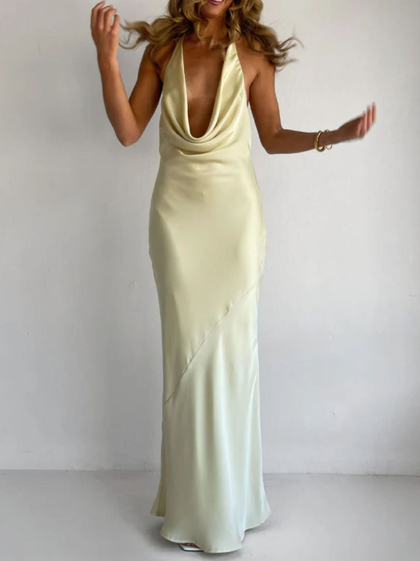 Halter Neck Satin Maxi Dress - Jsandiclothing.com