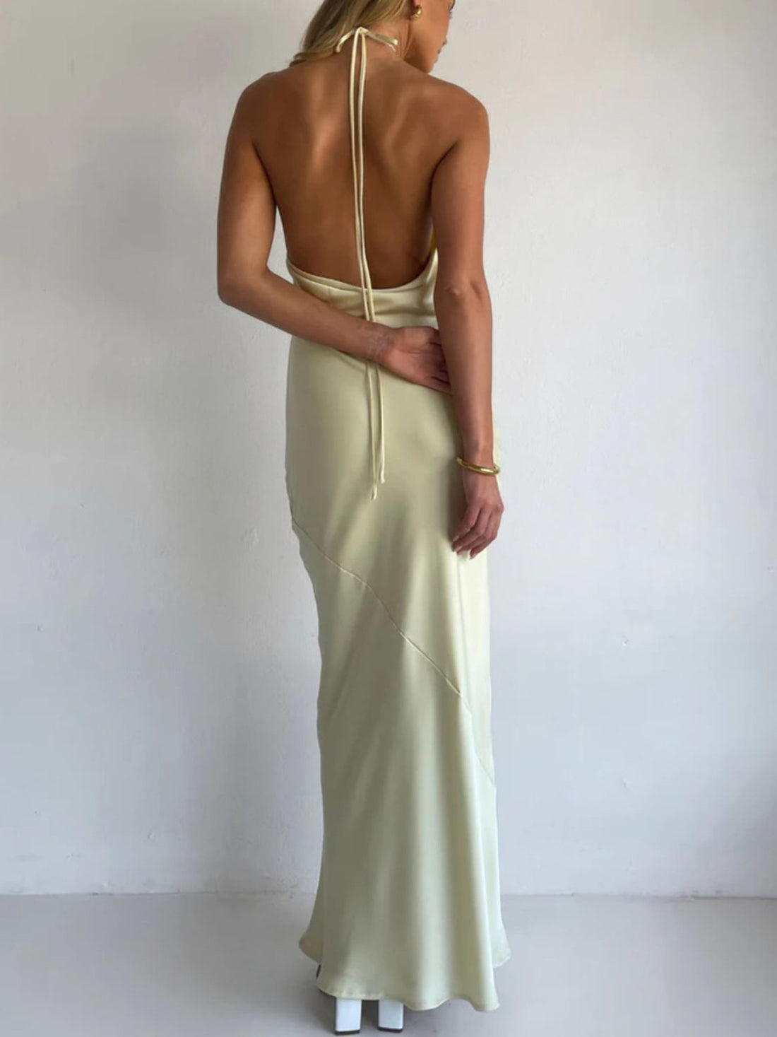 Halter Neck Satin Maxi Dress - Jsandiclothing.com