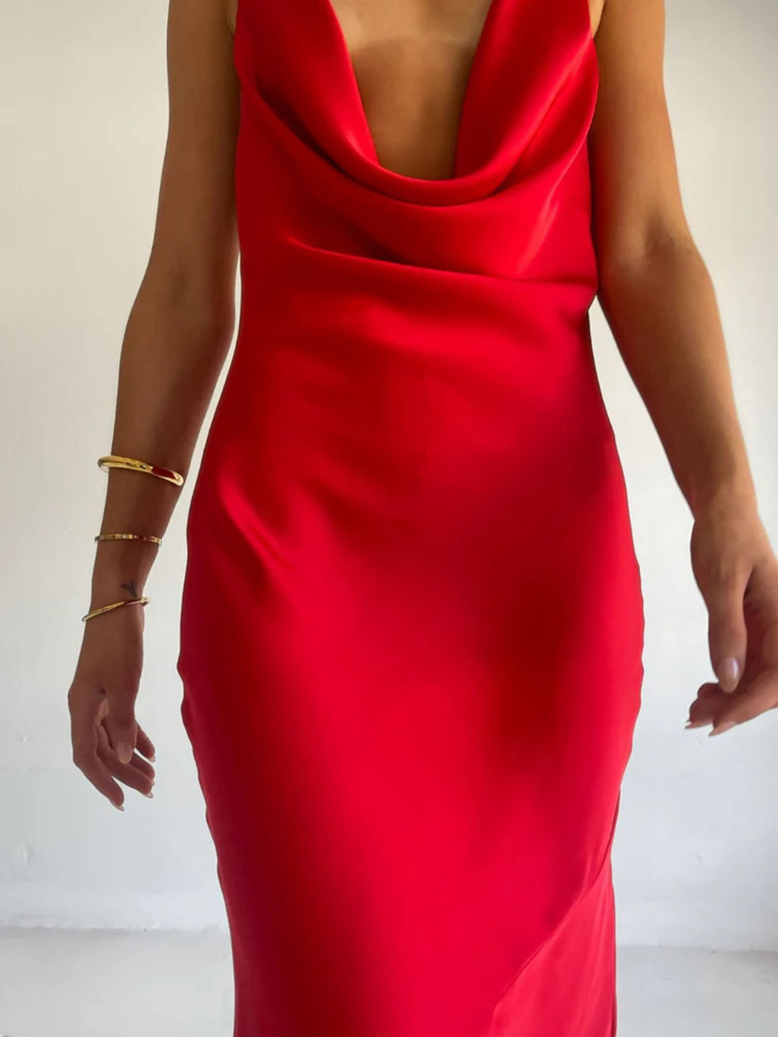 Halter Neck Satin Maxi Dress - Jsandiclothing.com