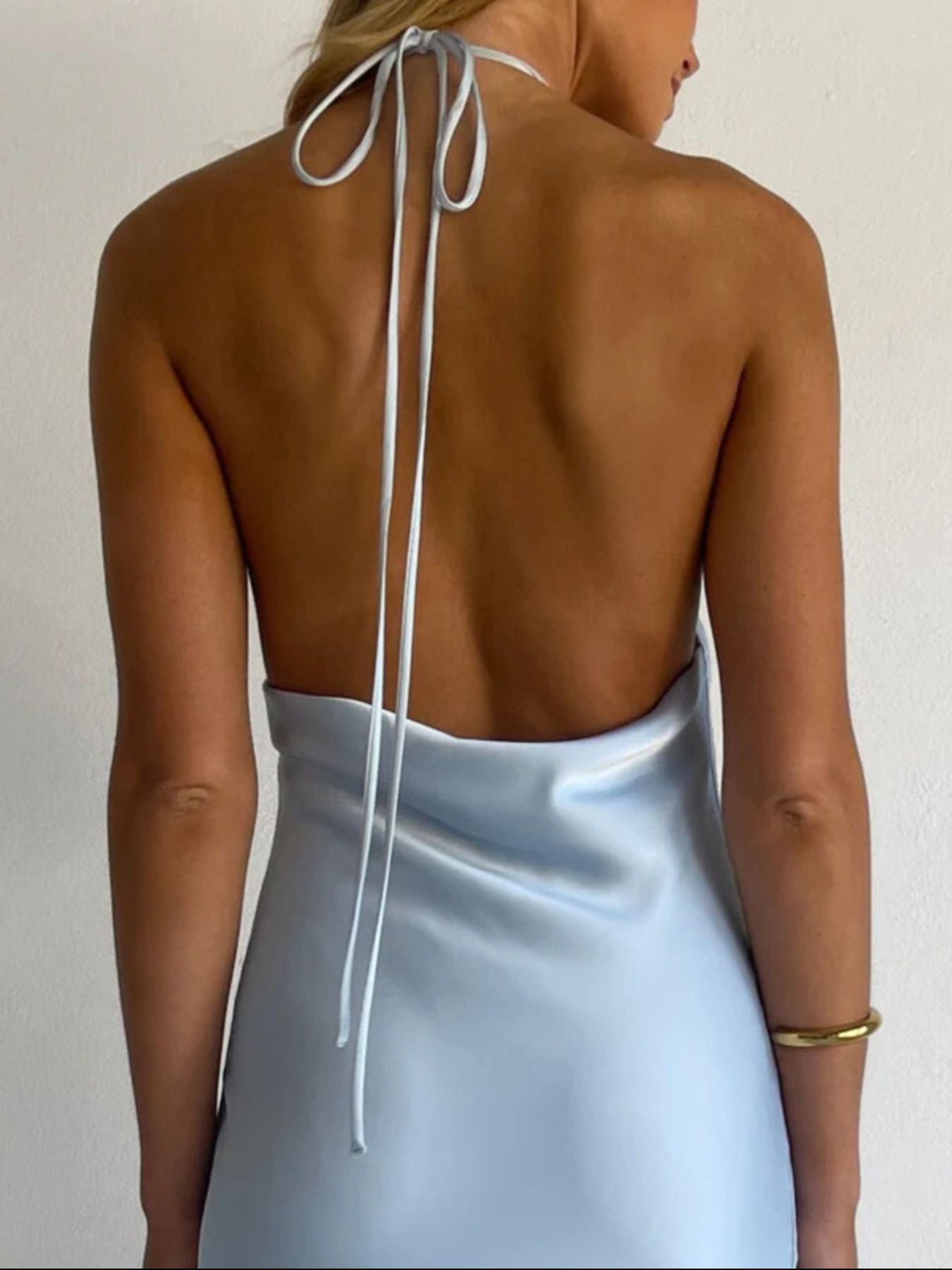 Halter Neck Satin Maxi Dress - Jsandiclothing.com