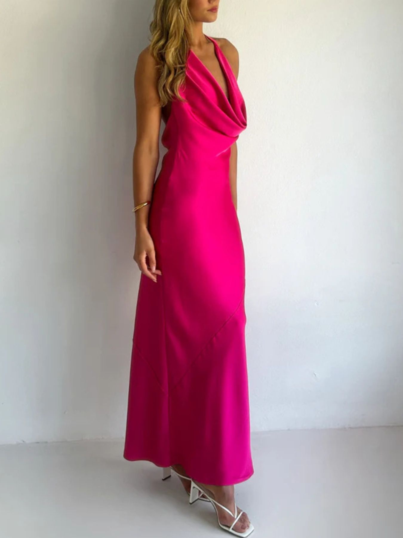 Halter Neck Satin Maxi Dress - Jsandiclothing.com