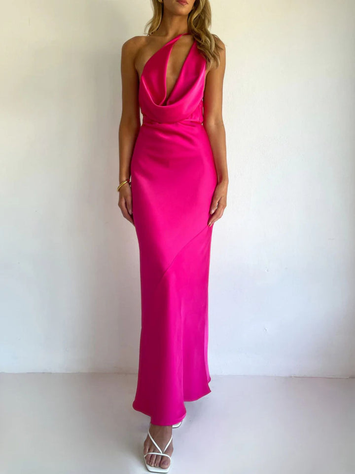 Halter Neck Satin Maxi Dress - Jsandiclothing.com