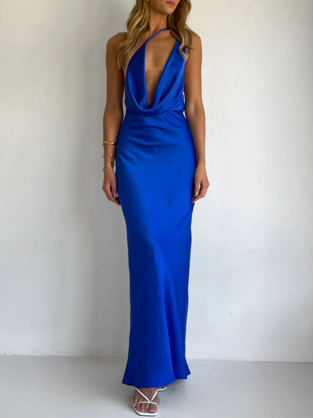 Halter Neck Satin Maxi Dress - Jsandiclothing.com