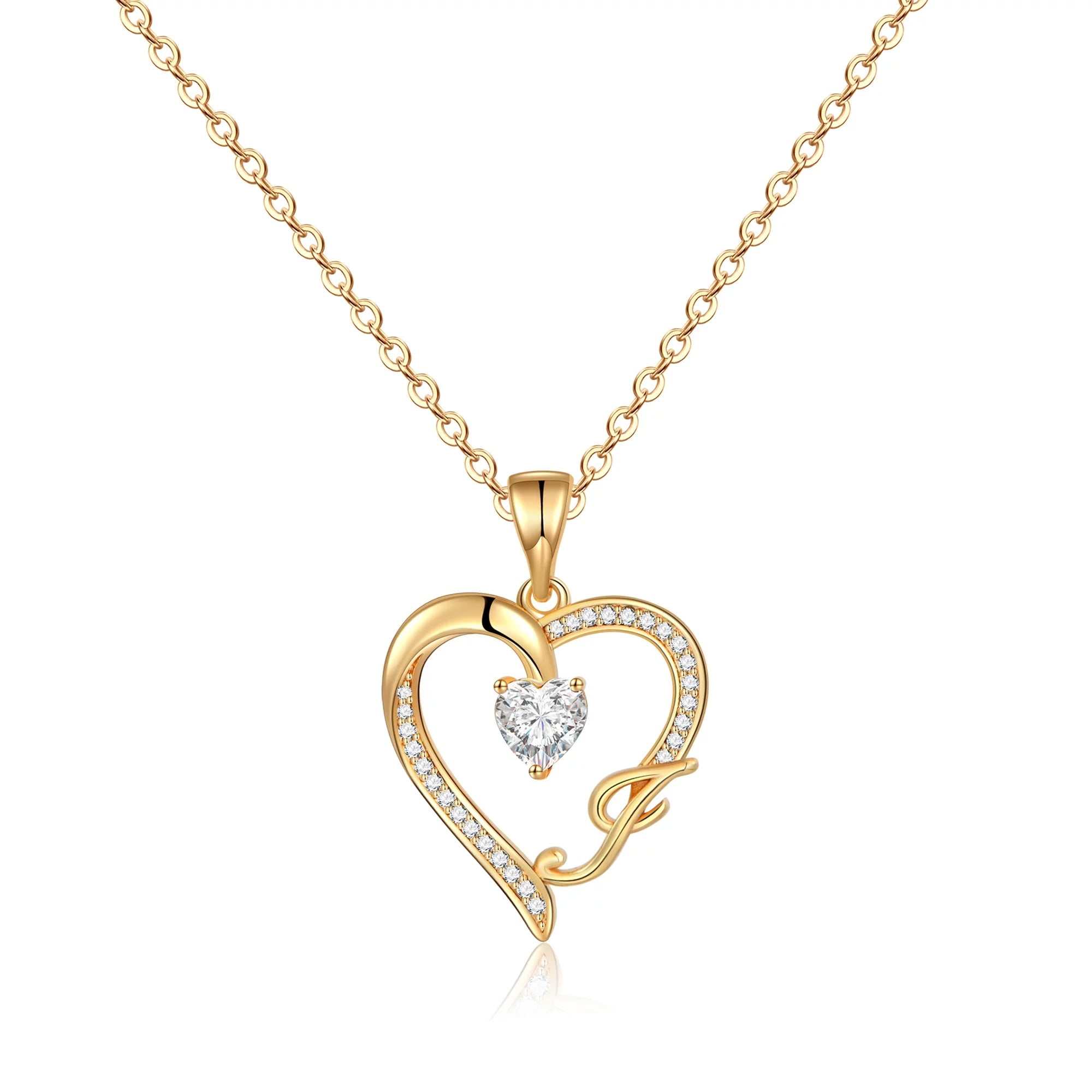 Initial Necklace with a Heart Cubic Zirconia - Elegant & Personalized - Jsandiclothing.com