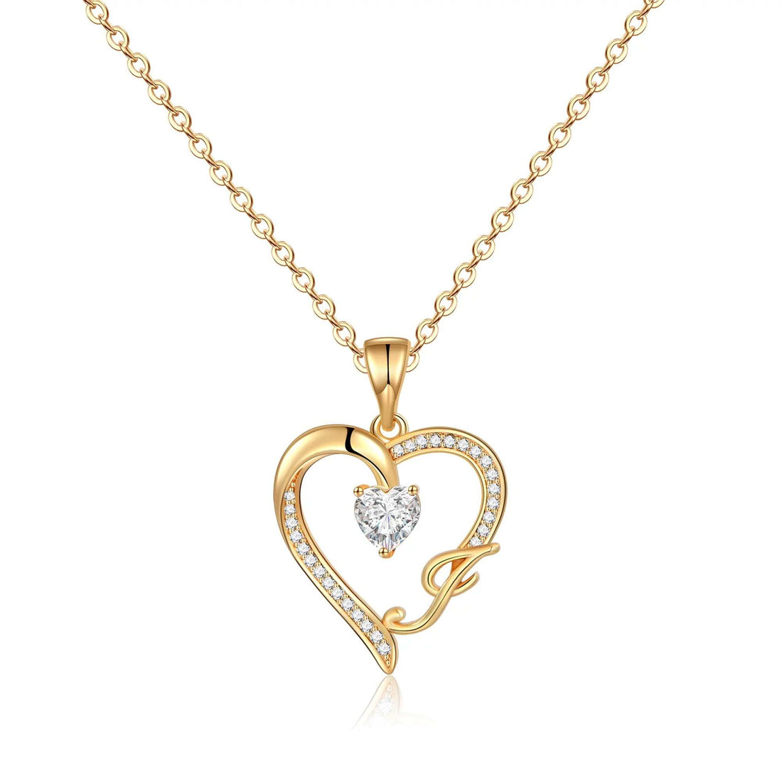 Initial Necklace with a Heart Cubic Zirconia - Elegant & Personalized - Jsandiclothing.com