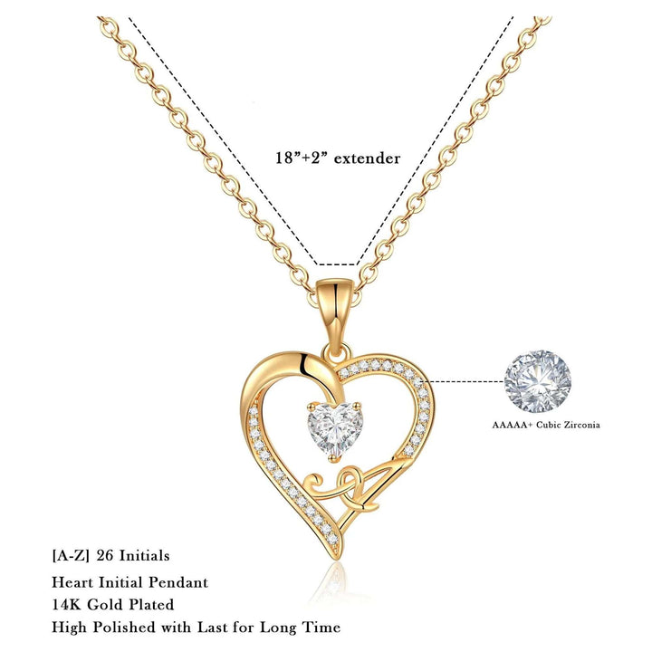 Initial Necklace with a Heart Cubic Zirconia - Elegant & Personalized - Jsandiclothing.com