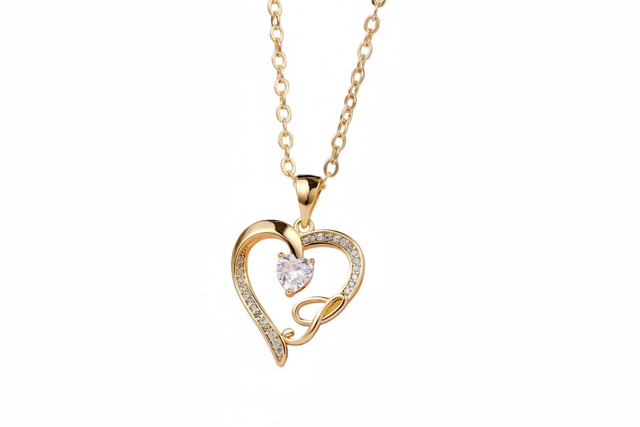 Initial Necklace with a Heart Cubic Zirconia - Elegant & Personalized - Jsandiclothing.com
