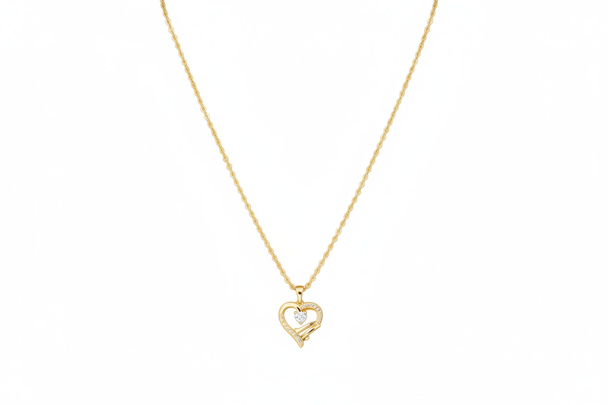 Initial Necklace with a Heart Cubic Zirconia - Elegant & Personalized - Jsandiclothing.com