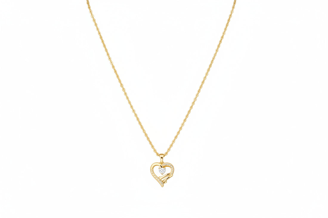 Initial Necklace with a Heart Cubic Zirconia - Elegant & Personalized - Jsandiclothing.com