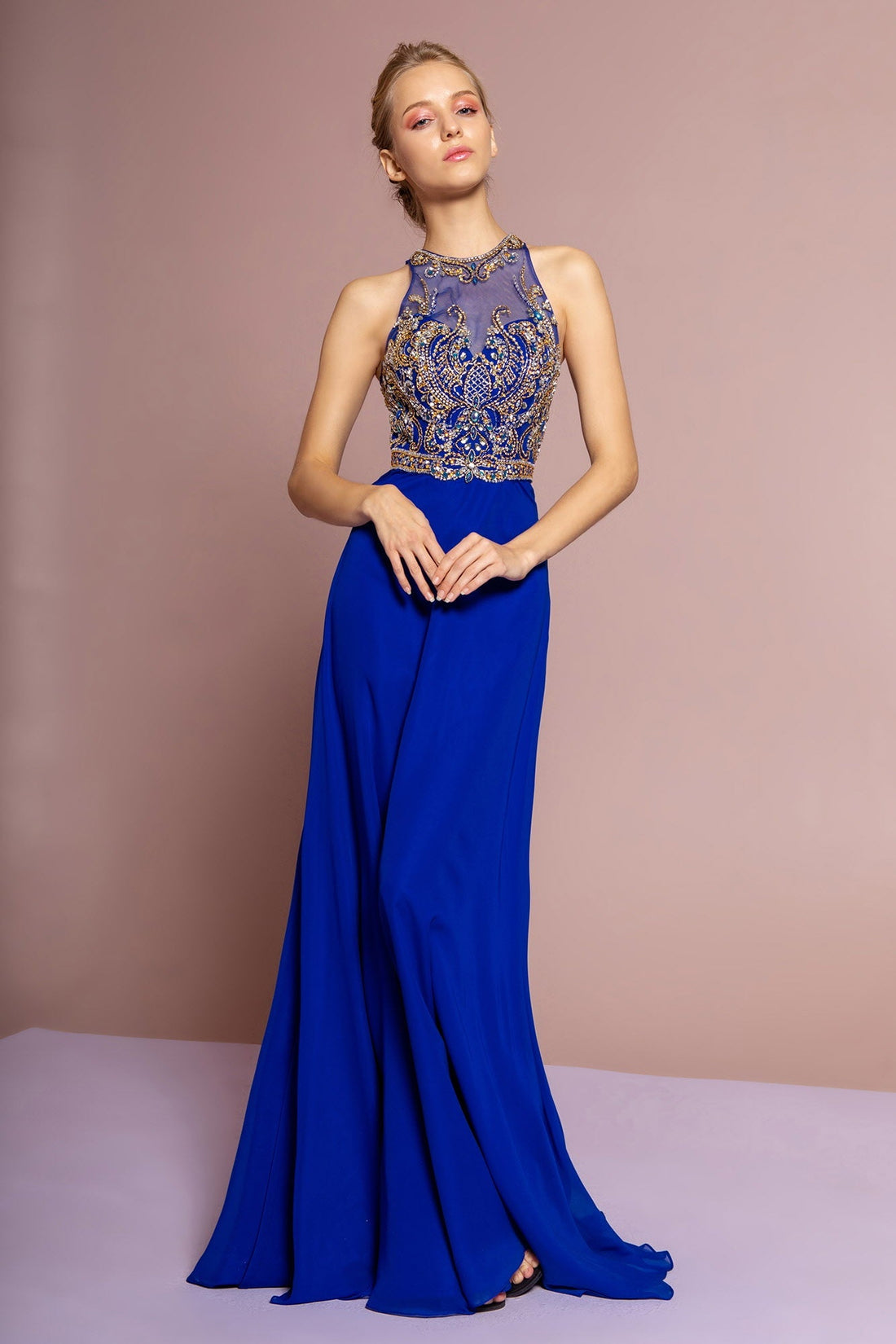 Jewel and Bead Embellished Long Dress with Back Cut Out - Jsandiclothing.com