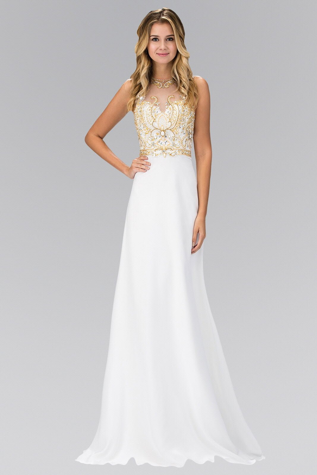 Jewel and Bead Embellished Long Dress with Back Cut Out - Jsandiclothing.com