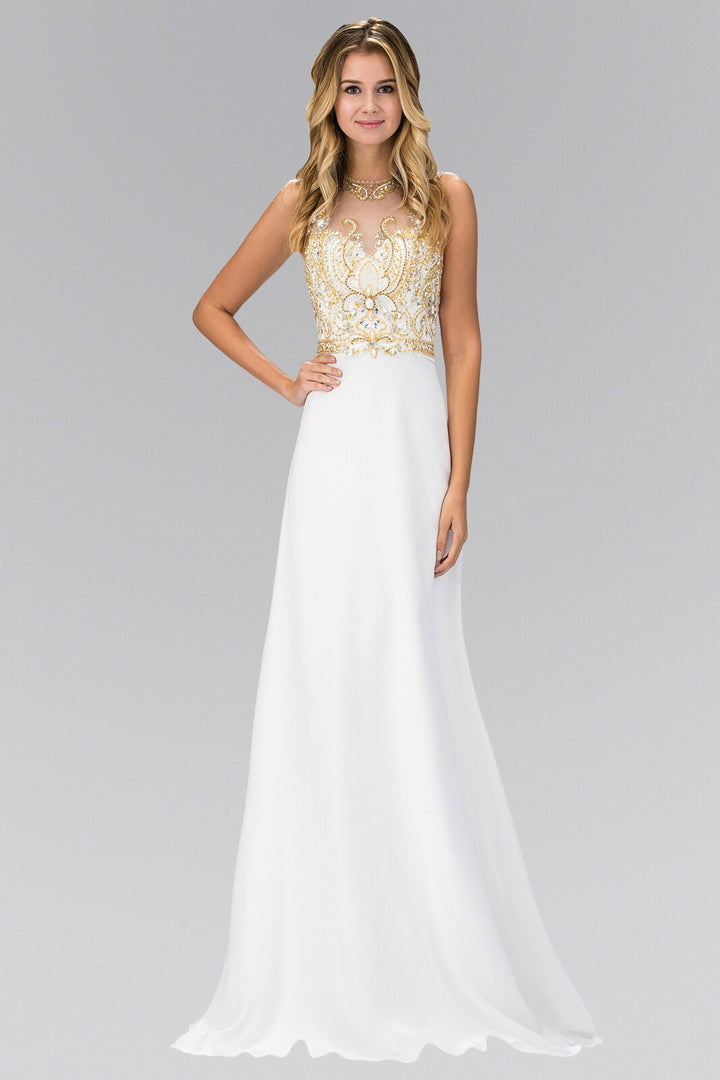 Jewel and Bead Embellished Long Dress with Back Cut Out - Jsandiclothing.com
