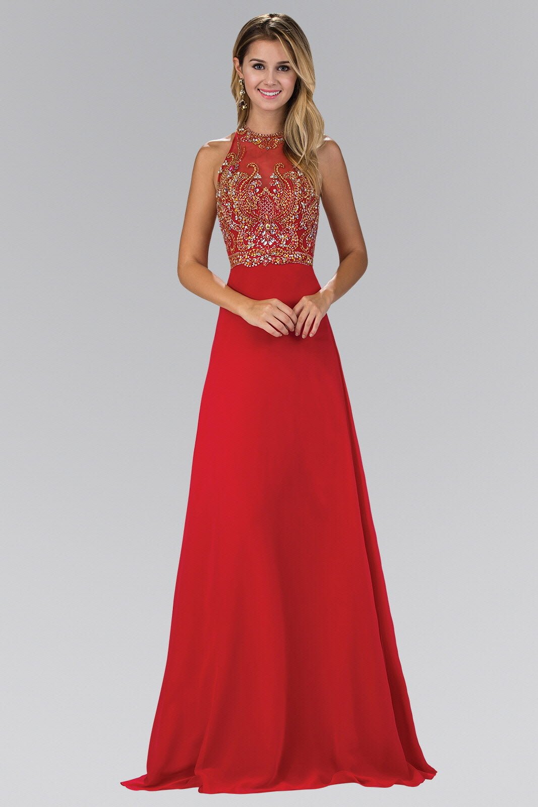 Jewel and Bead Embellished Long Dress with Back Cut Out - Jsandiclothing.com